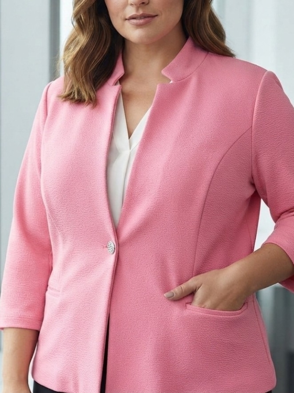 ​N Touch Pink Textured Blazer Jacket Size XL 14 Single Button Chic Workwear